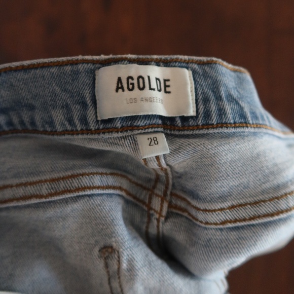 AGOLDE Light-Wash Distressed High-Rise Straight Jeans Size 28 - Picture 3 of 3